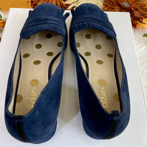 Boden Victoria Block Heel Kiltie Blue Suede Loafers/Pumps, EUC - Picture 11 of 15